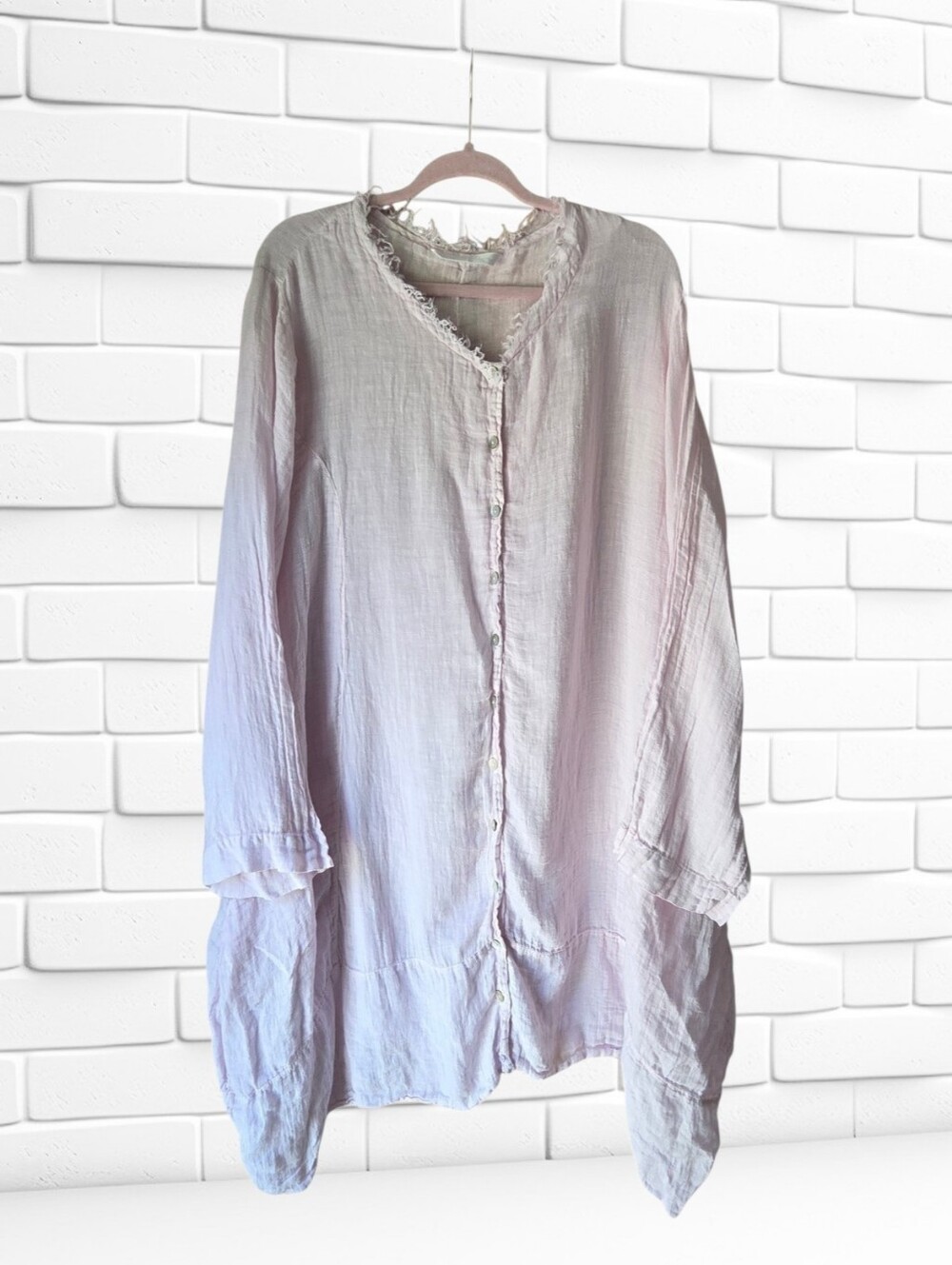 Luna Luz Linen Gauze Tunic, Pale Pink, Pockets, Flowy, Lagenlook - Picture 2 of 15